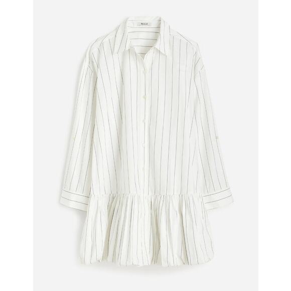 Madewell Bubble-Hem Mini Shirt Dress WMNS M White Long Sleeve NU761 Button Front - Picture 3 of 13